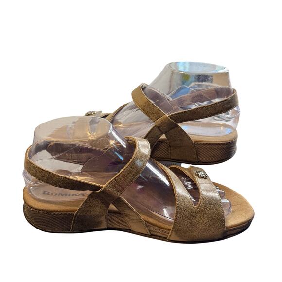 Romika Fidschi Gold Leather Adjustable Wedge Sandals Womens 8 Size 38 Shimmer - Picture 7 of 8